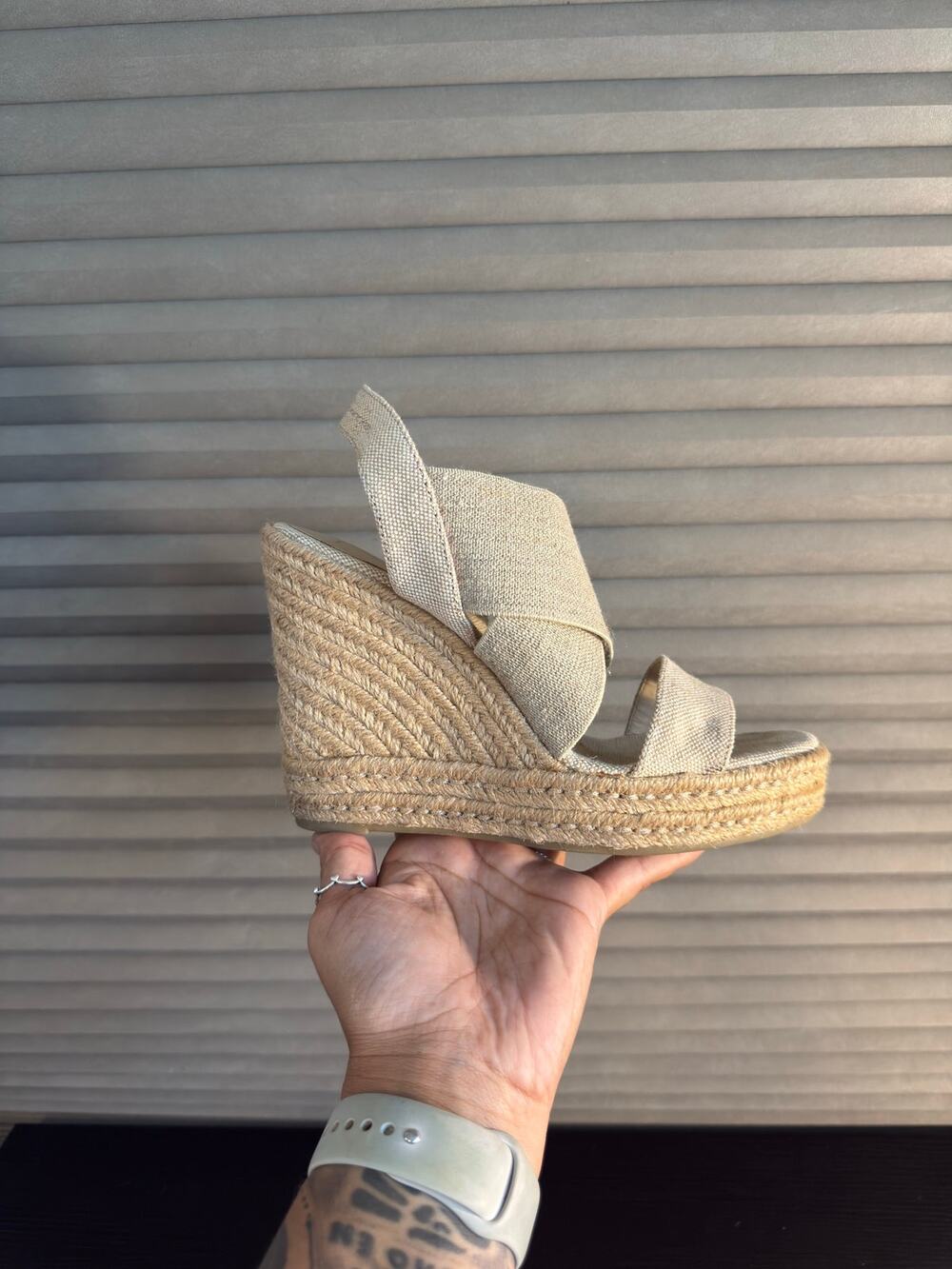 Lauren Ralph Lauren Erica Espadrille Wedge Sandals Natural Linen 7.5B